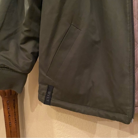 BYLT Men Beige Olive Hi-Li Reversible Quilted Bomber Zipped Jacket Size Large - Picture 6 of 8